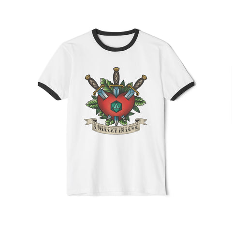 "Unlucky In Love" Natural 1 Die, Tarot Card, Unisex Ringer Tee
